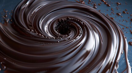 a chocolate vortex, pulling the viewer's eye into the center, against a gradient indigo background. 