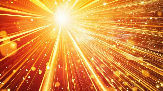 Background radiant starburst patterns with gradient colors from gold to orange,