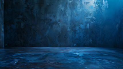 Empty dark blue room with artificial lighting