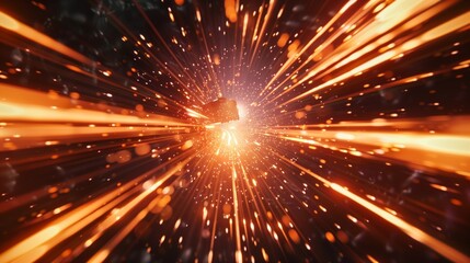 Fototapeta premium A bright orange light is shooting out of a black background