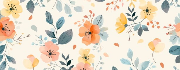 Abstract floral pattern with large flowers in pastel colors