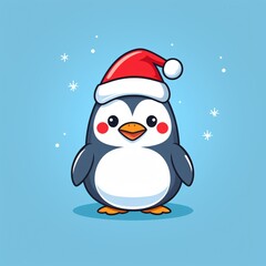 a cartoon penguin wearing a santa hat