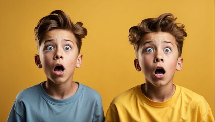 2 boys shocked reaction high quality image - obrazy, fototapety, plakaty