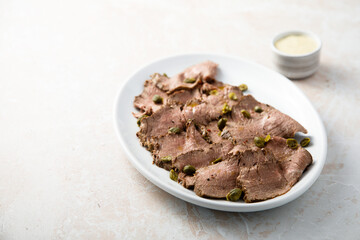 Homemade vitello tonnato with capers