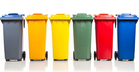 A row of colorful garbage cans. Illustration on the white background.	
