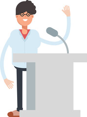 Nerd Boy Character Speaking on Podium
