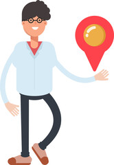 Nerd Boy Character Holding Map Pin
