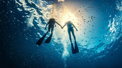 couple, summer, diving 