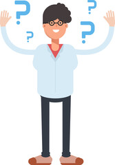 Nerd Boy Character and Question Marks
