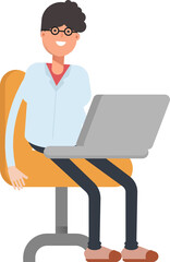 Nerd Boy Character Working on Laptop
