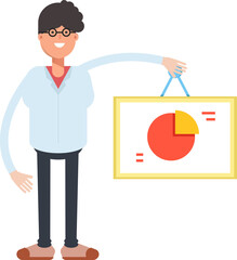 Nerd Boy Character Holding Pie Chart Signage
