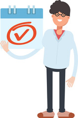 Nerd Boy Character and Check Mark Sign
