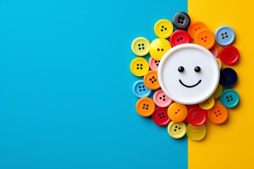 a group of colorful buttons with a smiley face on it