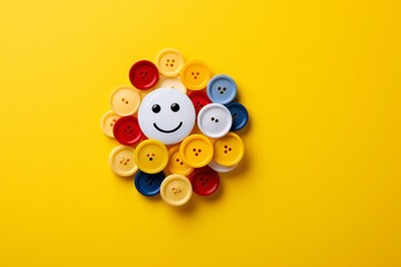 a group of colorful buttons with a smiley face