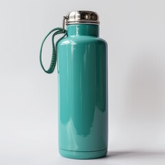 A turquoise water flask on a flat white background. Only single required object in complete canvas.