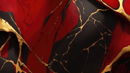 Cracked Marble Red black and gold luxury background