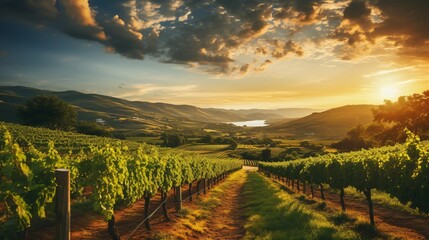 Fototapeta premium a vineyard with a sunset