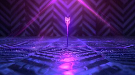 A single purple arrow shines against chevron, its blend effect captivating. - obrazy, fototapety, plakaty
