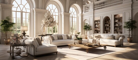 Modern living room interior with sofa, armchairs