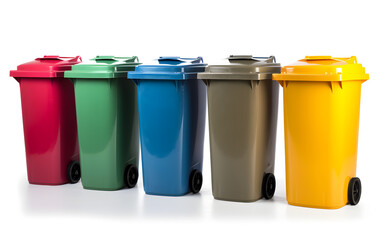 A row of colorful garbage cans. Illustration on the white background.	