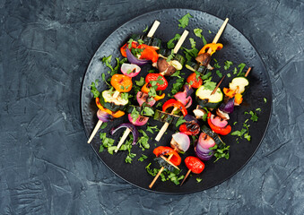 Grilled vegetables on skewers, BBQ.