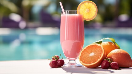 a pink drink with straws and fruit