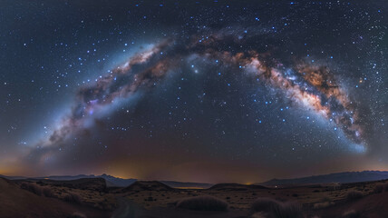 A panoramic shot of the Milky Way galaxy stretching across the night sky, captured with a DSLR...