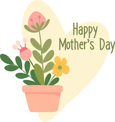 Happy Mother's Day. Cute composition of cartoon flat elements in vintage colors in a round frame. For banners, posters, cards, labels, stickers, advertising. Spring digital illustration.