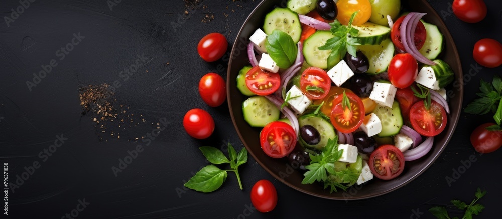 Poster plate of fresh vegetables featuring tomatoes and cucumbers