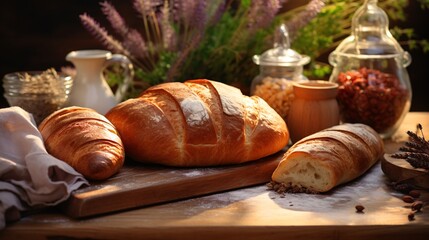 a group of bread on a table