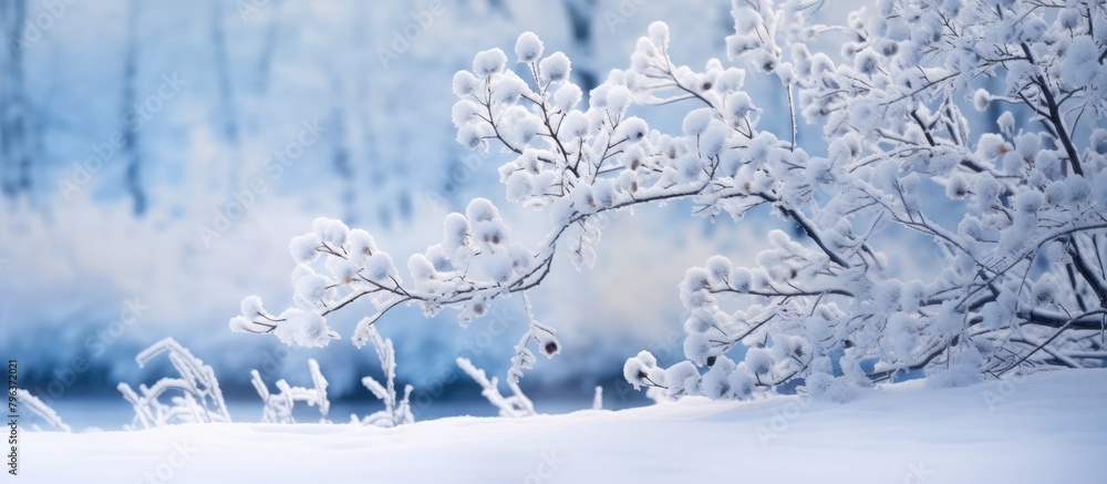 Aufkleber snowy branches in front of a frozen waterfall
