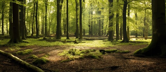 A path cutting through a lush woodland
