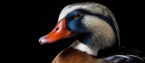 Close-up of duck against black background