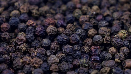 Black pepper peppercorns circle rotation close up