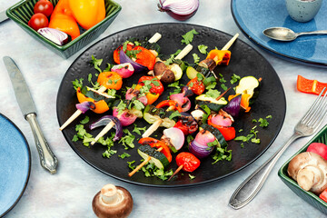 Grilled vegetables on skewers, kebabs.