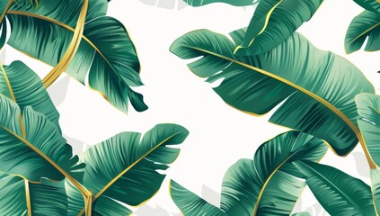Luxury seamless pattern with golden banana leaves