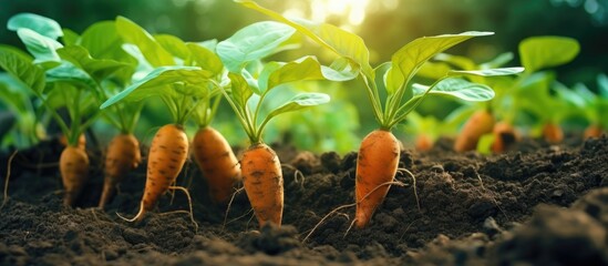 Carrots in soil close-up