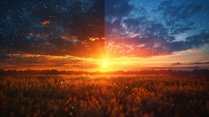 the passage of time from day to night using a series of images that show the sun setting and the stars appearing in the sky.