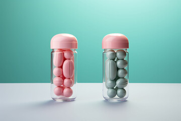 a pink and grey pills in a bottle