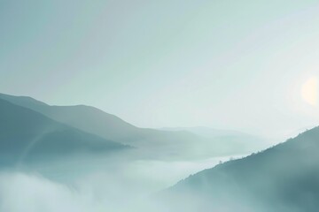 Foggy landscape, soft gradients, sense of mystery and tranquility