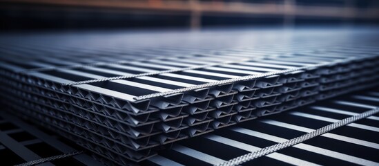 Metal bars stacked on grate
