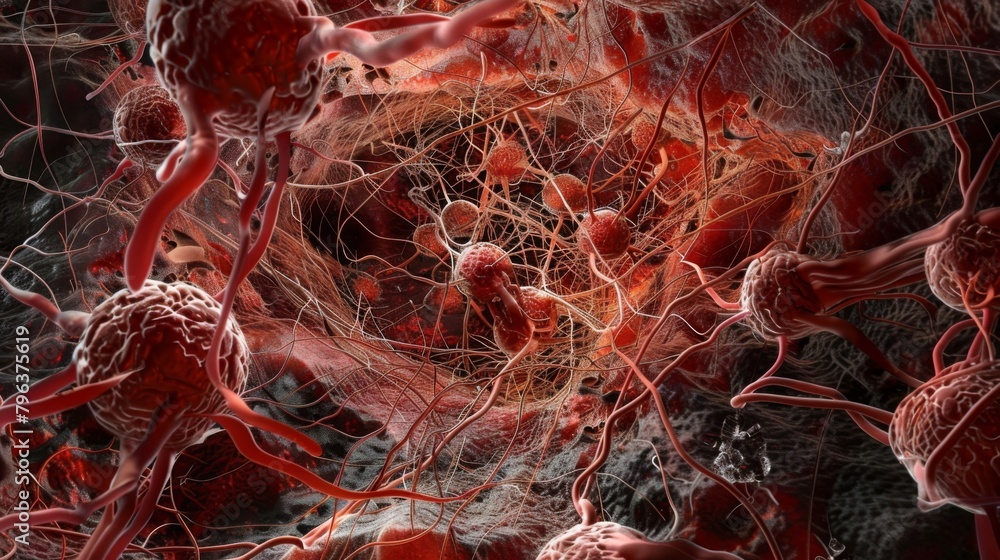 Poster this image shows the aftermath of a battle within a vessel with a thick meshlike network of platelet
