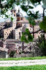 Italy, 25 April 2024: Renaissance architecture of the historic center of Urbino with its Palazzo...