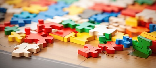 Puzzle pieces on a close-up table view