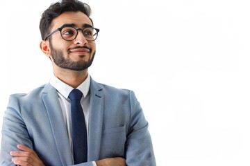 business, office worker and people concept - smiling indian businessman in shirt with tie over grey background. Beautiful simple AI generated image in 4K, unique.