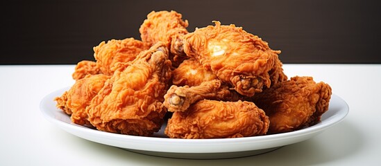 Plate of crispy fried chicken on table