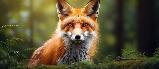 Fototapeta premium Fox in the forest staring at camera