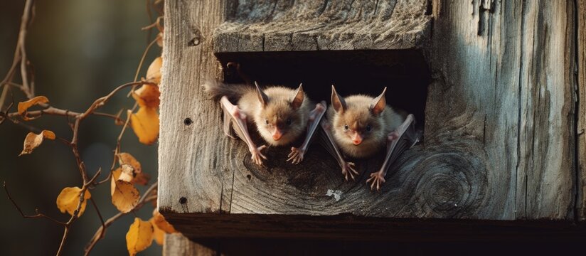 Three bats perched inside a birdhouse