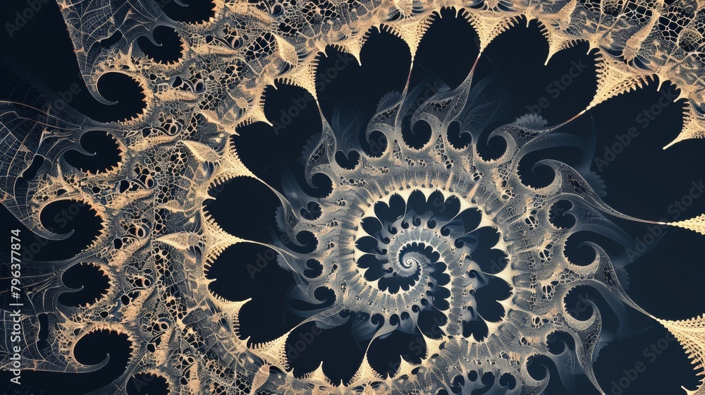 Poster mathematical fractal pattern, geometric shapes repeating at different scales