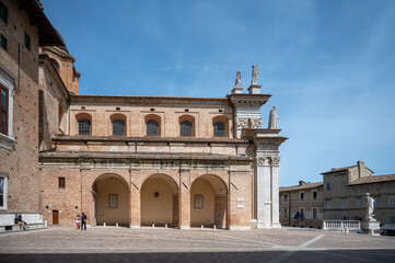 Italy, 25 April 2024: Renaissance architecture in the historic center of Urbino, a UNESCO heritage...